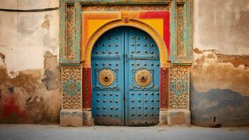 ai genererad skön gammal och årgång marockansk hus dörr foto