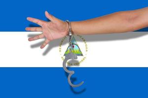 handbojor med hand på nicaragua flagga foto