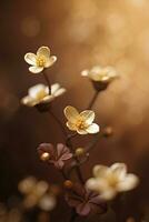 en krämig guld blommor med suddig brun bakgrund. foto