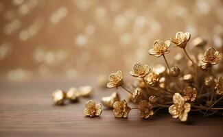 en krämig guld blommor med suddig brun bakgrund. foto