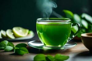 grön te i en kopp. ai-genererad foto