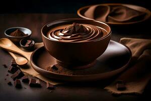 choklad pudding i en kopp. ai-genererad foto