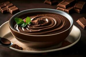 choklad pudding i en skål. ai-genererad foto
