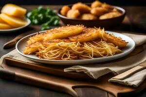 en tallrik av spaghetti med ost och Övrig Ingredienser. ai-genererad foto