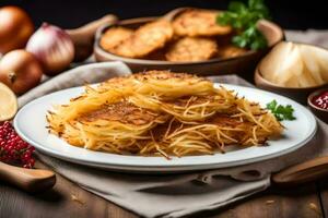 palsternacka pannkakor med palsternacka och palsternacka på en trä- tabell. ai-genererad foto