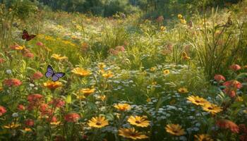 ai genererad natur skönhet i solnedgång, växt, landskap, blomma, och sommar genererad förbi ai foto