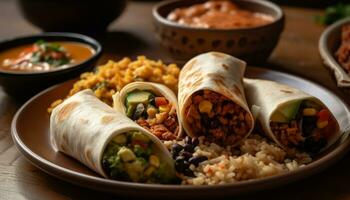 ai genererad friskhet och krydda i en hemlagad mexikansk vegetarian måltid genererad förbi ai foto