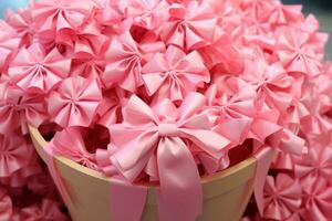 rosa oktober - de rosa rosett eller rosa band påminner oss av de betydelse av tar vård av vår bröst hälsa. tidigt upptäckt sparar liv. Ansluta sig de orsak. ai generativ foto