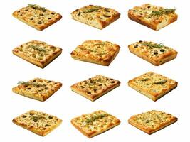 ai genererad focaccia samling isolerat på vit bakgrund foto