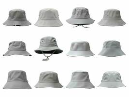 grå hink hatt samling isolerat på vit bakgrund med ai genererad. foto