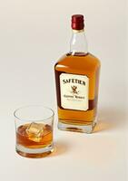 ai genererad en flaska och glas av scotch whisky isolerat på en vit bakgrund. ai genererad foto