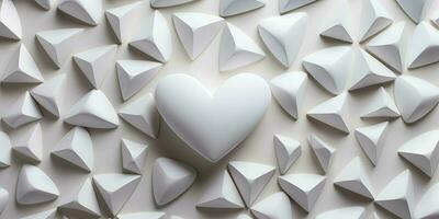 ai genererad vit geometrisk hjärtan 3d bricka textur vägg bakgrund illustration baner panorama. skapas med de hjälp av artificiell intellekt foto