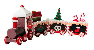 jul trä- tåg, isolerat på vit eller transparent bakgrund. foto