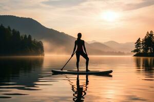 ai genererad Lycklig leende flicka med lockigt hår sitter bland vänner strålande värme och Stöd under mindfulness reträtt foto