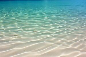 krusigt sand under kristallklart hav vatten. textur, bakgrund, mönster. ai generativ foto