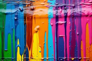 droppande våt måla textur i vibrerande regnbåge färger. textur, bakgrund, mönster. ai generativ foto