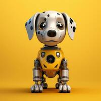 ai genererad leksak robot hund på en gul bakgrund foto