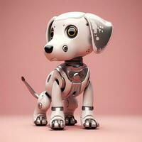 ai genererad leksak robot hund på rosa bakgrund foto