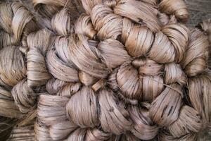 tjock gyllene bunt av rå jute fiber abstrakt mönster textur kan vara Begagnade som en bakgrund tapet. detta är de kallad gyllene fiber i bangladesh foto