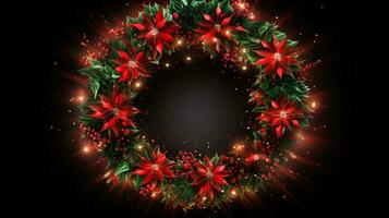 vibrerande röd och grön jul krans med blinkande lampor, signal- de ankomst av glad fester foto