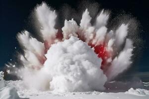 ai genererad en stor explosion av snö är sett i de luft foto