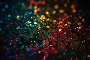 ai genererad färgrik glitter på en svart bakgrund foto