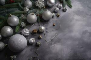 ai genererad jul dekorationer på en grå bakgrund foto