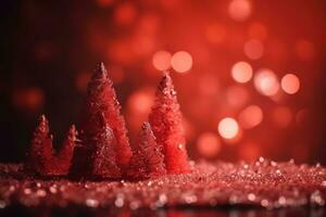 ai genererad jul träd på en röd bakgrund foto