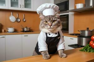 porträtt katt kock i de kök ai generativ foto