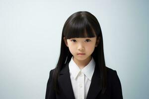 ai genererad japansk elementärt skola flicka med svart hår isolerat foto