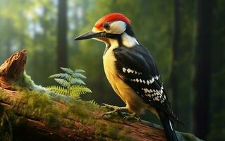 ai generativ hackspett fågel på naturlig miljö foto