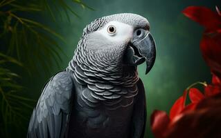 ai genererad afrikansk grå papegoja foto