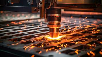 industriell cnc plasma maskin skulptera metall med laser. generativ ai foto