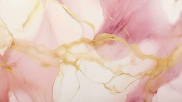 pastell rosa och vit abstrakt bakgrund med gyllene sprickor i alkohol bläck konst stil. ai genererad foto