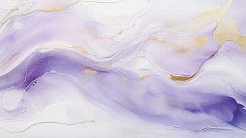 violett lavendel- vattenfärg marmor med gyllene rader bakgrund. ai genererad foto