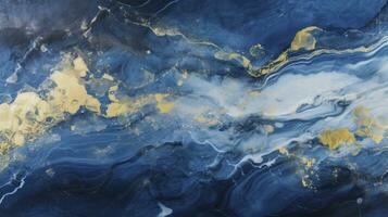 lyx indigo blå marmor och guld abstrakt tapet textur. ai genererad foto