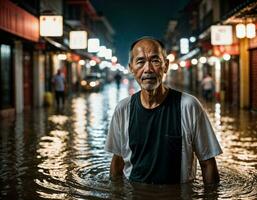 ai genererad Foto av Lycklig skön ung Tonårs älskare par asiatisk på china gata på natt, generativ ai