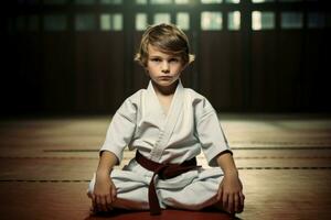 karateka barn Gym. generera ai foto