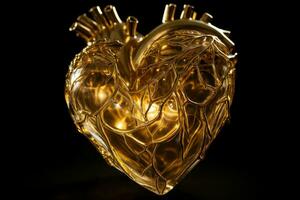 utsökt transparent gyllene hjärta. generera ai foto