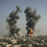 ai genererad mycket våldsam antenn bombardemang i gaza palestina förbi ai genererad foto