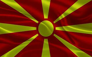 3d vinka realistisk silke nationell flagga av makedonien. Lycklig nationell dag macedonia flagga bakgrund. stänga upp foto