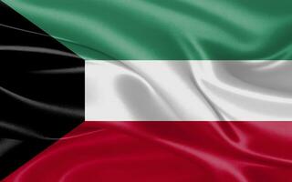 3d vinka realistisk silke nationell flagga av kuwait. Lycklig nationell dag kuwait flagga bakgrund. stänga upp foto