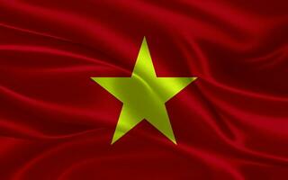 3d vinka realistisk silke nationell flagga av vietnam. Lycklig nationell dag vietnam flagga bakgrund. stänga upp foto