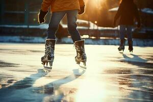 ai genererad festlig is skridskoåkning en vinter- glädje den där fångar de jul anda ai genererad foto