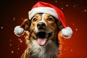 ai genererad jul fester med en intagande hund fira med festlig dekorationer och Semester glädje ai genererad foto