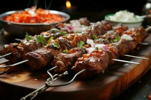 saftig skewered seekh kababs en läckra blandning av kryddor och grillad godhet ai genererad foto
