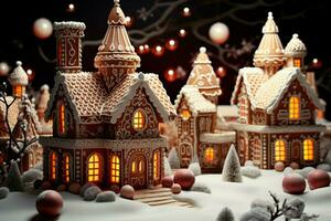 ai genererad jul pepparkaka hus magisk fe- berättelse slott i snöig vinter- av sugary drömmar ai genererad foto
