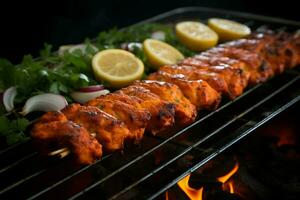 saftig skewered seekh kababs en läckra blandning av kryddor och grillad godhet ai genererad foto