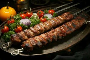 saftig skewered seekh kababs en läckra blandning av kryddor och grillad godhet ai genererad foto