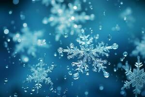 ai genererad snöflingor graciöst dekorera en vinter- sagoland jul snö ljus bakgrund ai genererad foto